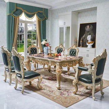 Evropski marmorja jedilno mizo in stol kombinacija Ameriške dnevna soba villa vse pohištvo iz masivnega lesa
